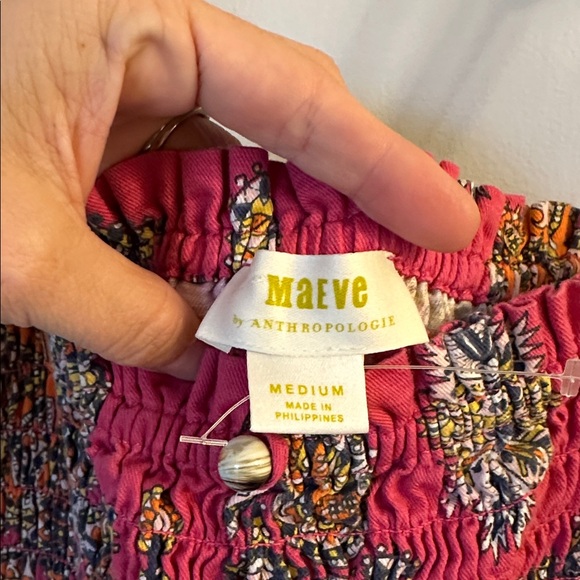 Maeve Anthropologie Pink Floral Smocked Wide Leg Jumpsuit Size medium - Picture 9 of 9